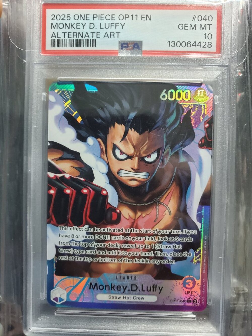 Psa Gem Mint 10 Monkey D. Luffy 2025 One Piece Op 11 English Alt Art #40.